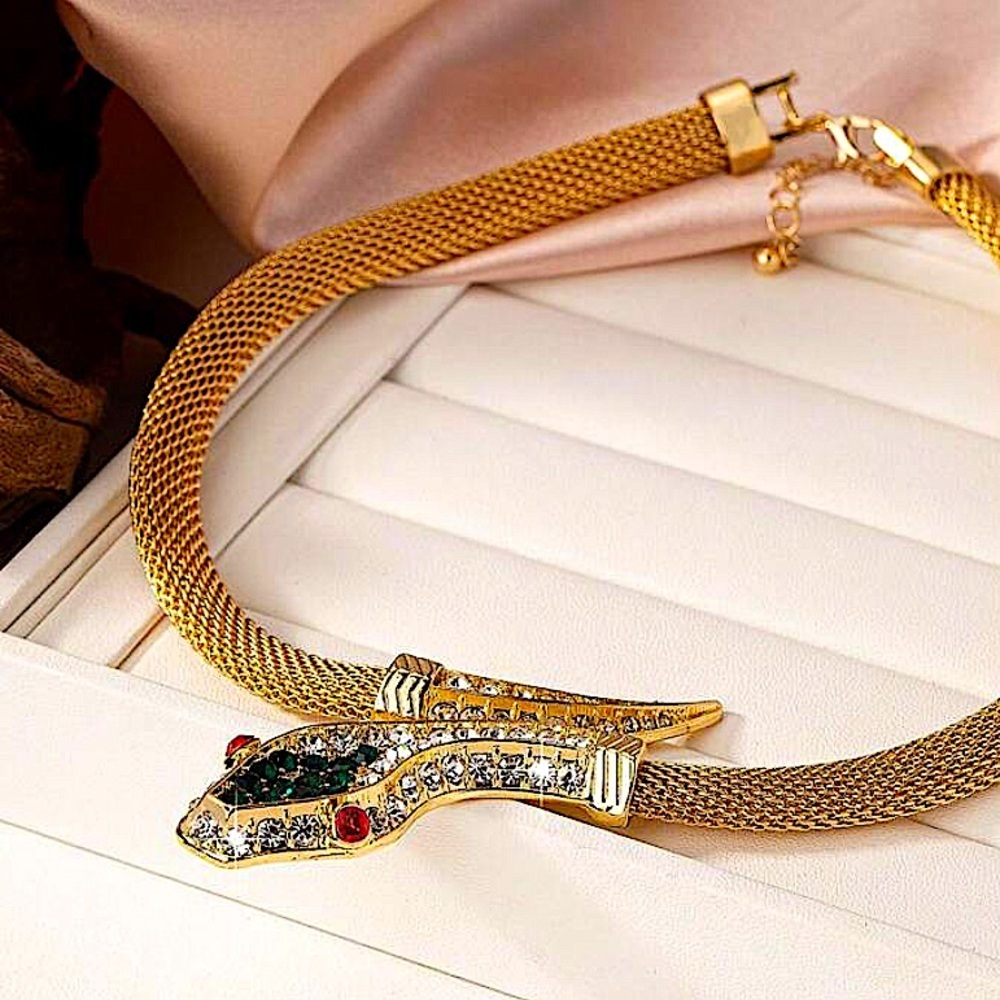Rhinestone Snake Necklace Choker, Unique Creative Lightweight Luxury Necklace - Picture 3 of 10